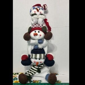 Vintage Avon 2005 Stacked Plush Snowmen Holiday Decor Lights Up Talks